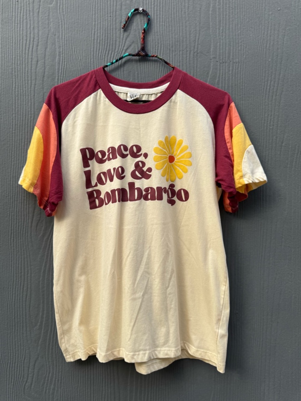 Peace Love & Bombargo Custom Cut & Sew Tee Shirt Unisex Size SM - Picture 2 of 14